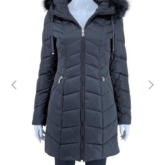 Gorgeous Tahari Mid Length Puffer Coat w/faux fur hood trim In Blk Plus Size XXL - Picture 2 of 15